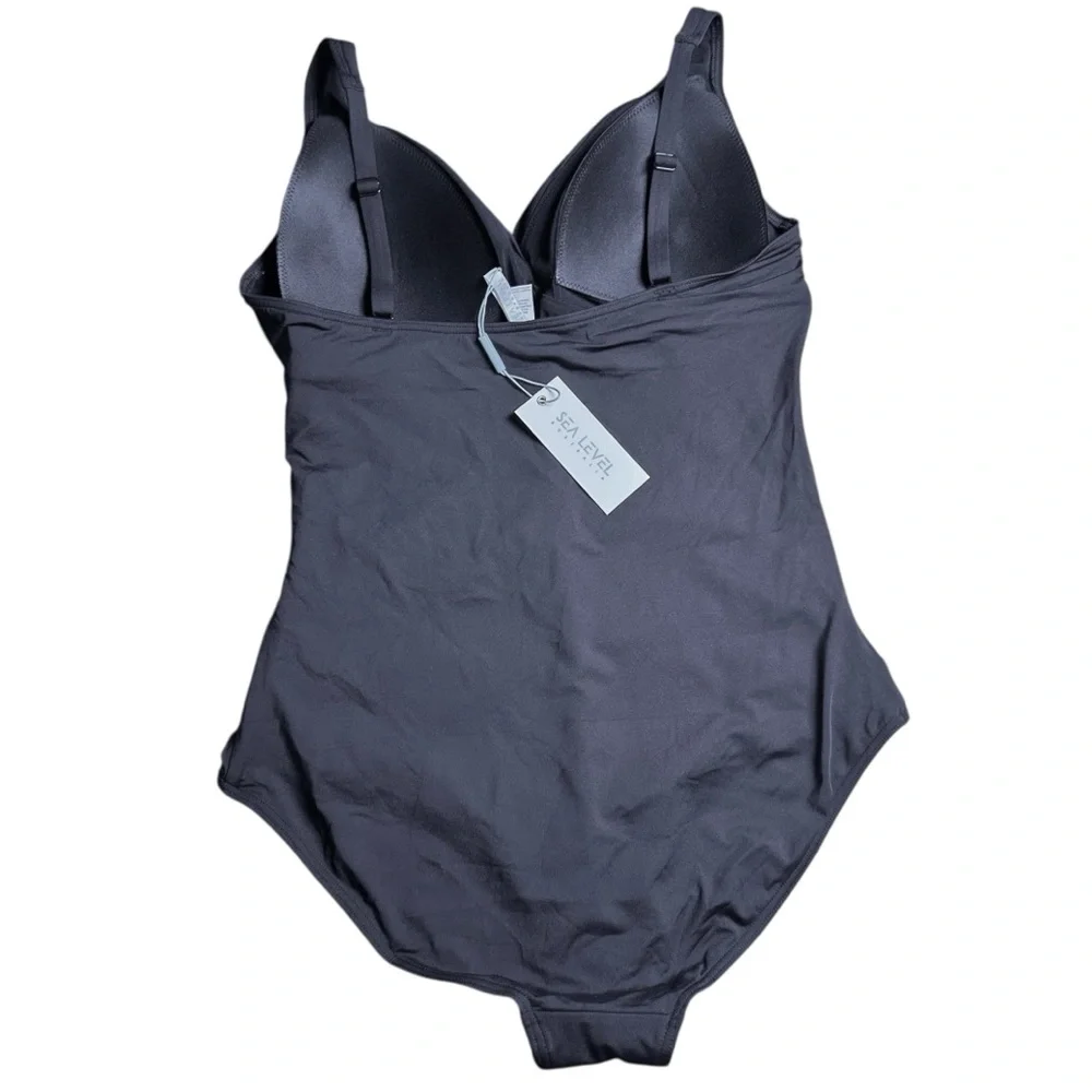 Nwt Sea Level One Piece Swimsuit Twist Top Ruched Sz 10 - Picture 8 of 13